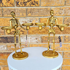 Aldi The Halloween Collection Skeleton Candelabra Metal Gold Lot of 2 picture