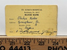 1969 St. Luke's Hospital Bethlehem PA Blood Bank Identification Card Vintage picture