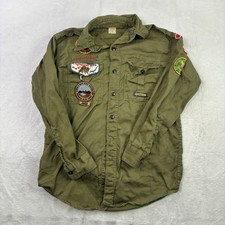 VTG 50s 60s Boy Scouts America BSA Green Button Up Shirt Uniform Arrows picture