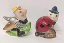 Vintage Consco Anthropomorphic Bee and Ladybug Salt Pepper Shaker Set Japan READ picture