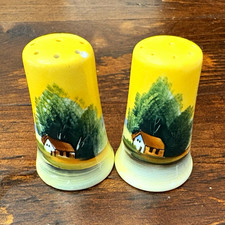 Vintage Made in Japan Ceramic Salt Pepper Shakers Hand Painted Cottage Landscape picture