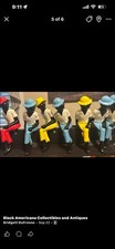 Vintage Folk Art Fisherman Shelf Sitters, Hand Painted Chalkware Fishing Figures picture