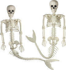 38 Inches Halloween Mermaid Skeleton, 2Pcs Skeleton Mermaid with Posable Movable picture