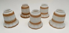 Antique 1920s Art Deco Opaque White & Caramel Satin Glass Lamp Shades Ribbed picture