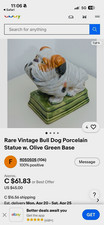 Vintage Bulldog Porcelain Statue Crackle Glazed Finish with Green Base picture