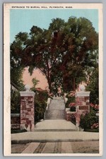Entrance To Burial Hill Plymouth MA Vintage Trees Postcard TS-239 picture