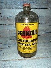 Beautiful Old PENNZOIL Outboard Motor Oil Glass Quart Bottle 1 Quart Empty. picture