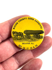 RARE 1898 Macon Corn Carnival PINBACK Exaggeration Decatur Illinois IL  picture