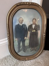 Antique Photograph Of Couple In Convex Bubble Glass Frame circa 1915 picture