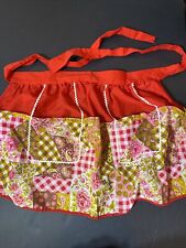 Vintage Mid Century Half Apron Floral Checked Red Pink Green Pockets picture