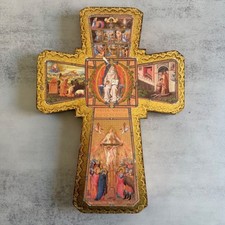 Vintage God the Father Italian Wood Wall Cross Gold Gilt Religious Plaque L-528 picture