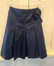 Oscar de la Renta Black Satin A-Line Pleated Flower Knee Length Skirt 6 picture