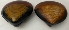 Set of 2 VTG Large Japanese Wakasa Lacquer Clam Shell Trinket Boxes with Lids picture