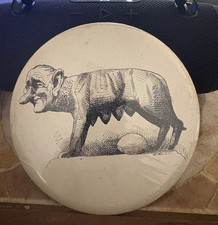 Vintage 1966 LBJ political satire button (She-Wolf) - caricaturist David Levine picture