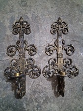 Large Gothic Pair Vintage Homco Plastic Candle Wall Sconces 21