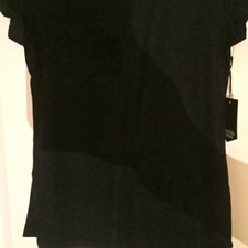 Simply Vera Vera Wang Black Solid Crew Neck Floral Short Sleeve Asym Top Poly S picture