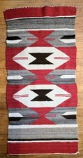 NOS Vintage Navajo Wool Rug 38x18 Eye Dazzler Route 66 Hand Woven Native Runner picture