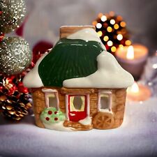 VTG Ceramic SNOW COVERED Cabin HOUSE TEALIGHT CANDLE HOLDER candle Incl 4.5” picture