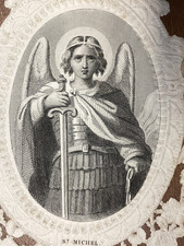 Antique Holy Card  Archangel St Michael c 1850’s Religious Print picture