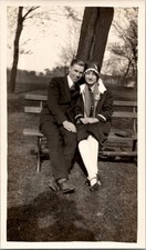 Harrisburg PA Man Flapper Woman Cloche Hat Reservoir Park 1927 Vintage Photo 2 picture