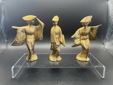 Vintage MCM Cast Metal Geisha Figurines, Gilted Gold Tone (Set of 3) picture