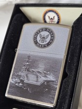 Zippo US Navy Aircraft Carrier Lighter 49319 USN Crest Street Chrome New In Box picture