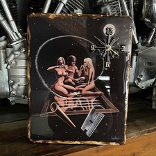 Vintage 70s Wood Clock David Mann Easyriders Space Cocaine Choppers Handmade picture