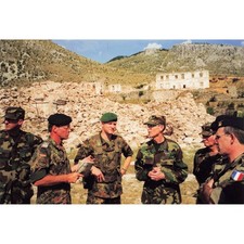Vintage 1990s SFOR Bosnia Multinational Officers Rubble Site Named Photo picture