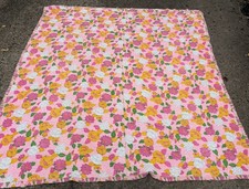 VTG Bright 60’s-70’s Flower Power Quilt Orange Pink Yellow White 70” Square picture