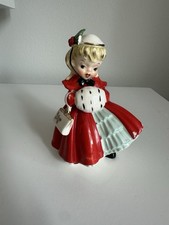 NAPCO Vintage Caroler Figurine 1956 Blonde Girl Muff & Purse Red Dress- Darling picture