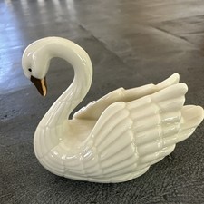 Vintage Lenox Swan Figurine 24KT Accents Wedding Bridal Cake Topper Card Holder picture