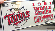 Vintage NOS  1991  Champs Minnesota Twins    Metal License Plate Embossed Sign picture