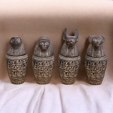 Rare Ancient Egyptian Antique 4 Canopic Jars Sons of Horus Pharaonic Egyptian BC picture