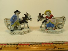 Goldcastle Pair Irish Peasant Man Woman With Donkey Cart Toothpick Planter Japan picture