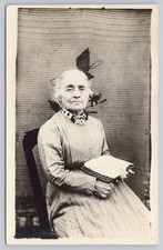 RPPC Elderly Woman w/ Book Portrait Vintage Real Photo Postcard c1900s picture