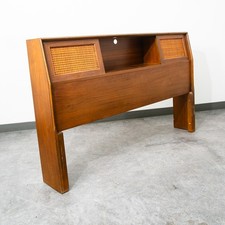 Mid Century Modern Headboard Bed Frame Full Size Cane Doors Walnut Vintage Mcm picture