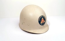 Vintage WWII Civil Defense Metal Helmet w/Liner & Chin Strap Aux Medical picture
