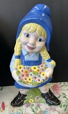 Vintage Hand Painted Porcelain Girl Figurine, 17” Tall Garden Statue picture