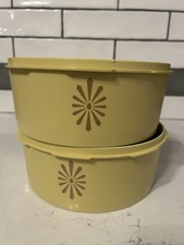 Vintage Tupperware Servalier Bowls Set of 2 Harvest Gold Starburst 1970s No Lids picture