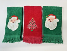 Two Vintage Cannon USA Embroidered Christmas Hand Towels Cotton Terry Fringe picture