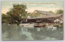 Hinton's Boat Canoe Livery Owasco Outlet Auburn NY 1914 Postcard picture
