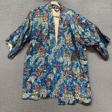 60's 70's Japanese Kimono Brocade Floral Butterfly Gold Metallic Belted Vintage picture