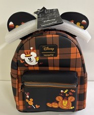 New Loungefly Disney Halloween Plaid Mickey Mouse Ears Mini Backpack Hot Topic picture