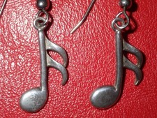 Vintage Musical Notes Earrings Sterling Silver Rockabilly USA Music Band picture