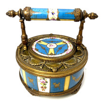 Antique Rare Sevres French 1850's Porcelain Bronze Mounted Handle Bon Bon Box picture