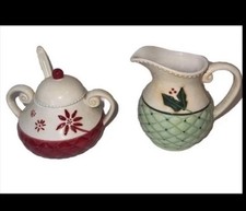 Cute Vintage rest ceramic creamer and sugar Christmas  picture