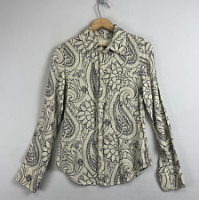 ETRO Long Sleeve 100% Linen Button Down Shirt Floral 42 6 Blouse Natural Paisley picture
