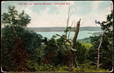 Postcard Hill Top View From the Waldeck, Twin Lakes, WI  Antique  1908 picture