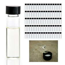 80PC Bottles Mini Clear Glass Vial Sample Black Cap 1 3/8 Tall 4 mL Gold Panning picture