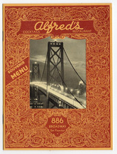 Vintage 1966 Alfred's Restaurant Souvenir Menu San Francisco Bay Bridge Postcard picture